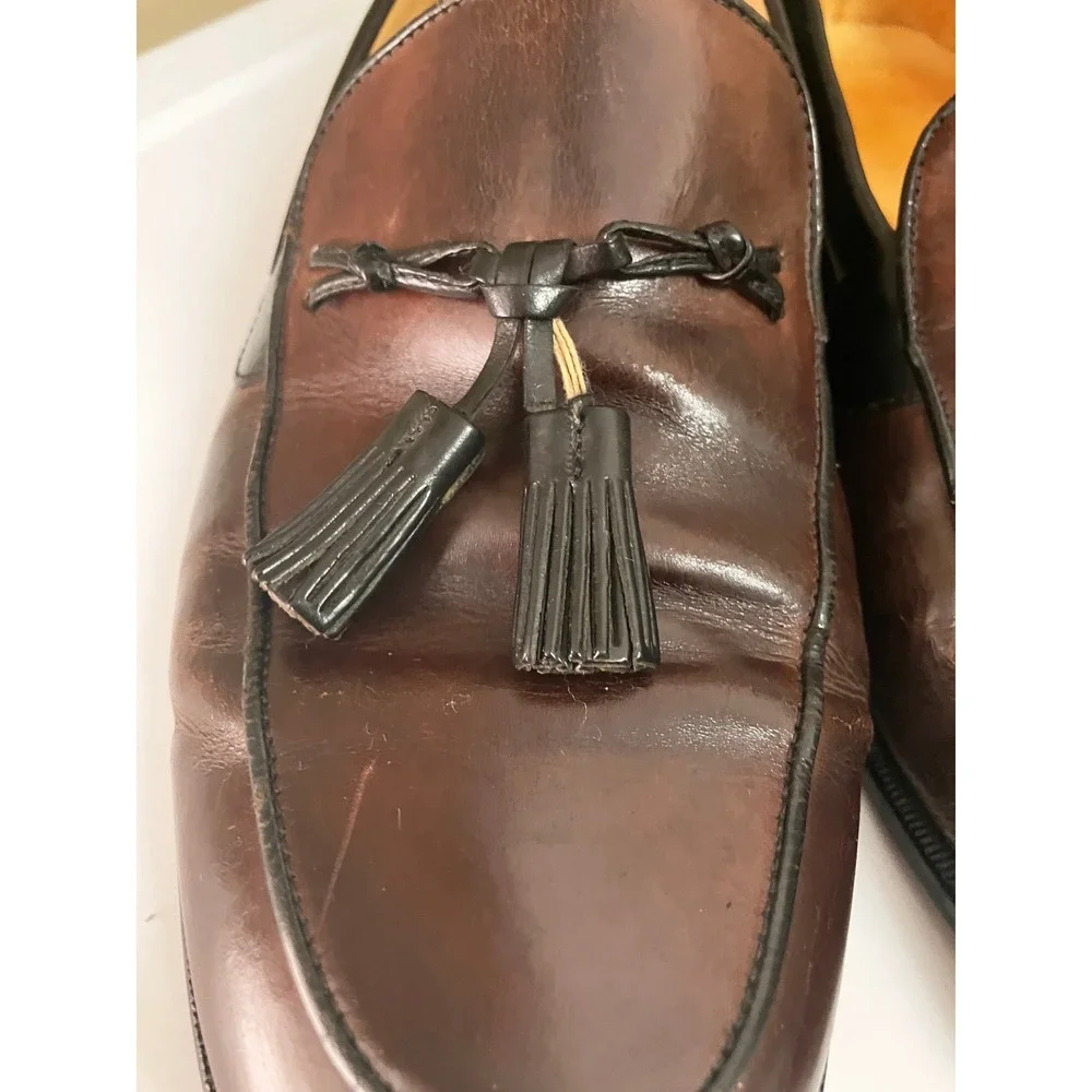 Johnston & Murphy Mens Tassel Loafers‎ Burgundy Black Leather Made in Italy 12 M